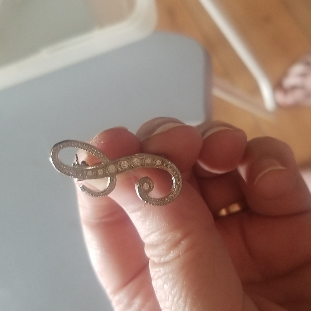 Monogram "J" Silver Tone with Rhinestones Brooch